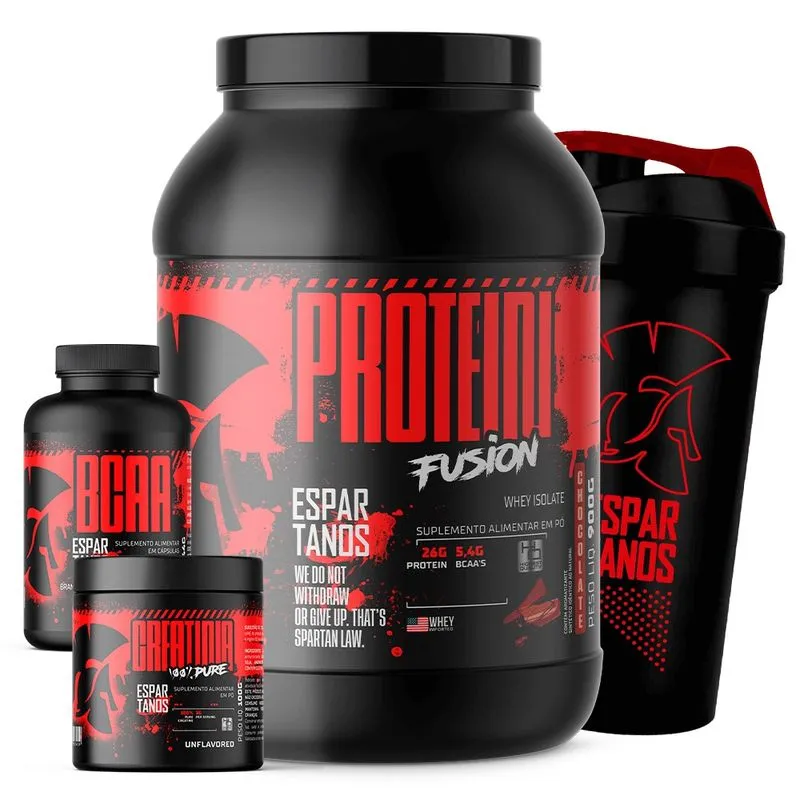 Combo Whey Protein Fusion + Bcaa + Creatina + Shaker - Espartanos
