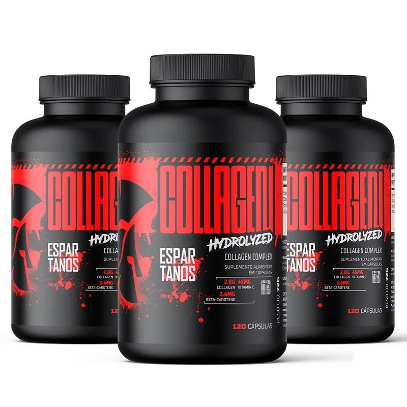Kit 3x Colágeno Hidrolisado Espartanos Collagen (360 Cáps)
