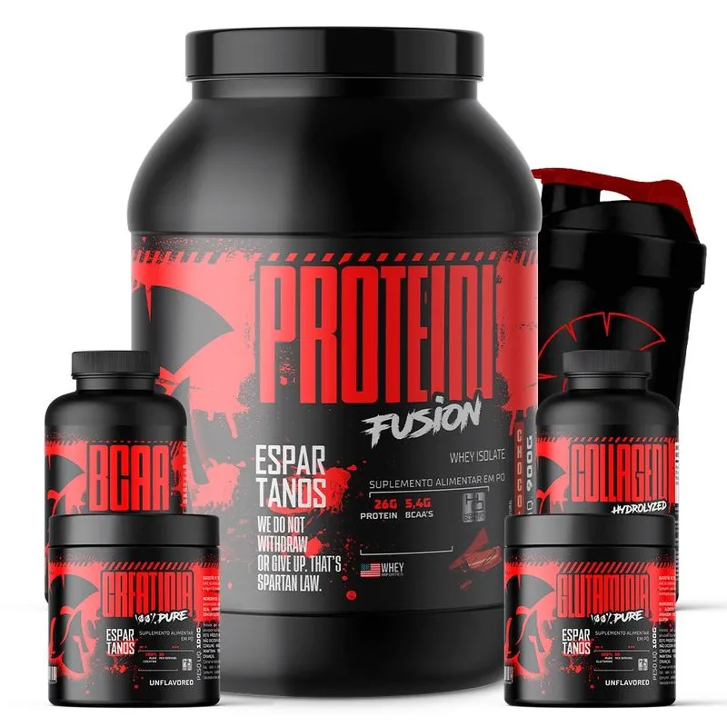 Whey Protein Fusion + Bcaa + Crea + Gluta + Colágeno + Copo - Espartanos