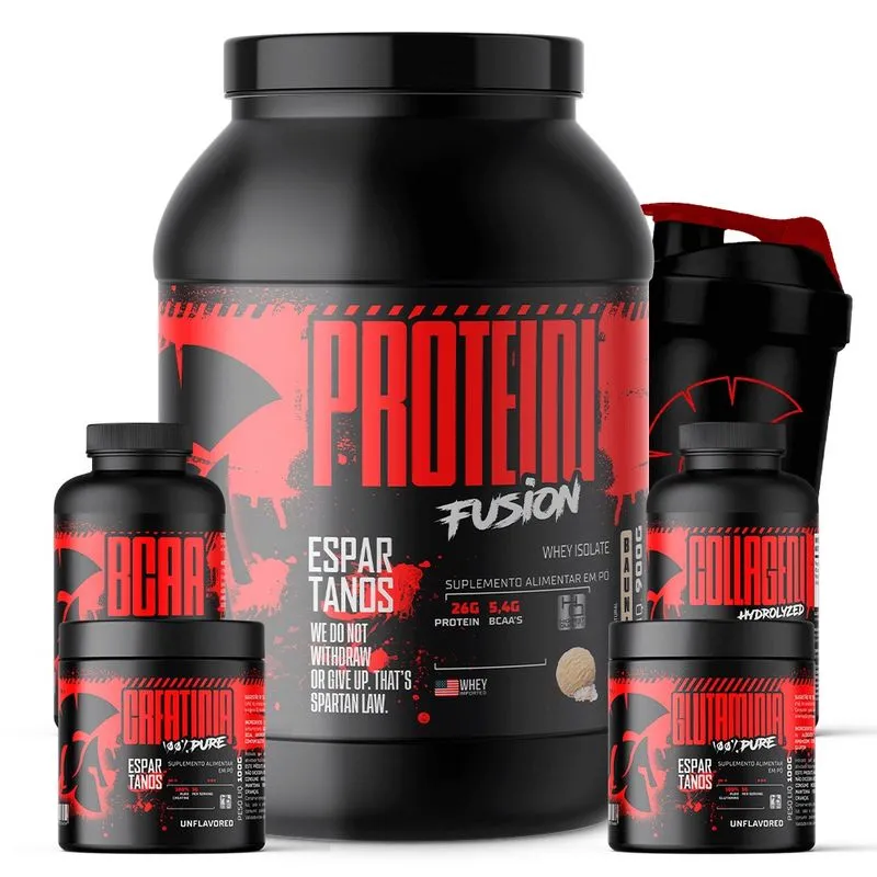 Whey Protein Fusion + Bcaa + Crea + Gluta + Colágeno + Copo - Espartanos