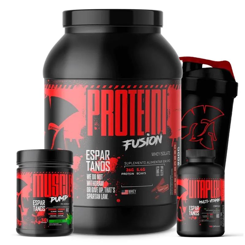 Kit Whey Protein Fusion + Pré Treino + Multivitamínico + Shaker