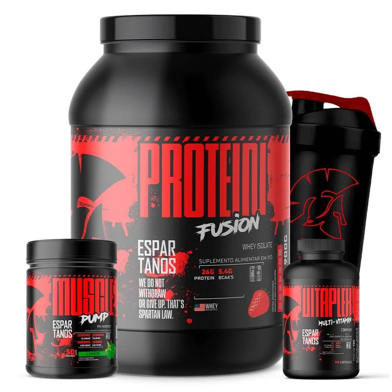Kit Whey Protein Fusion + Pré Treino + Multivitamínico + Shaker