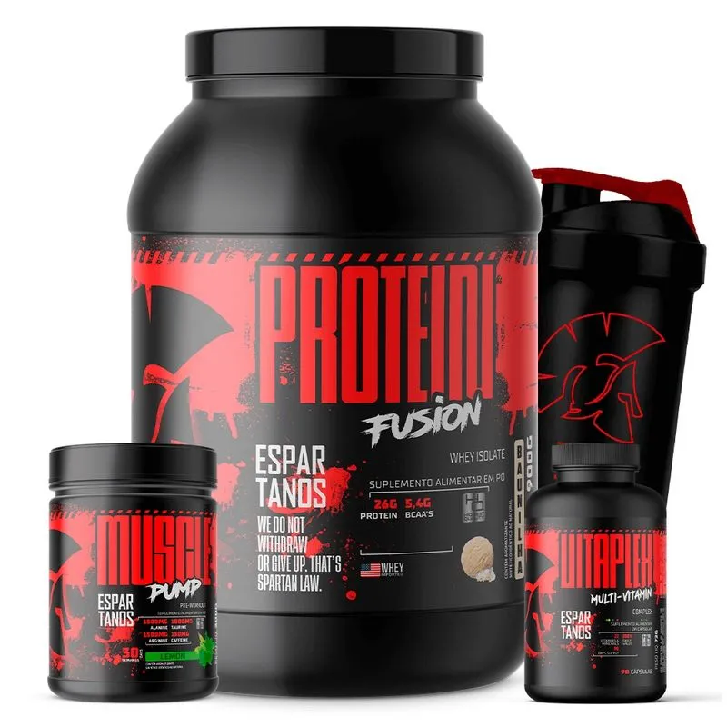 Kit Whey Protein Fusion + Pré Treino + Multivitamínico + Shaker