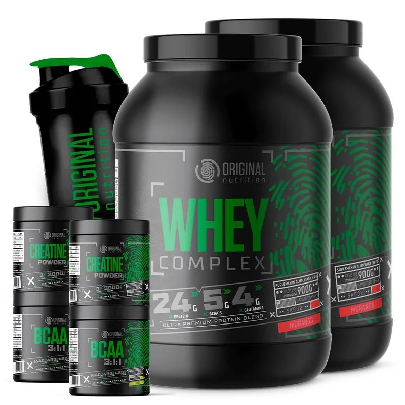 Kit 2x Whey Protein Complex + 2x Bcaa + 2x Creatina + Shaker