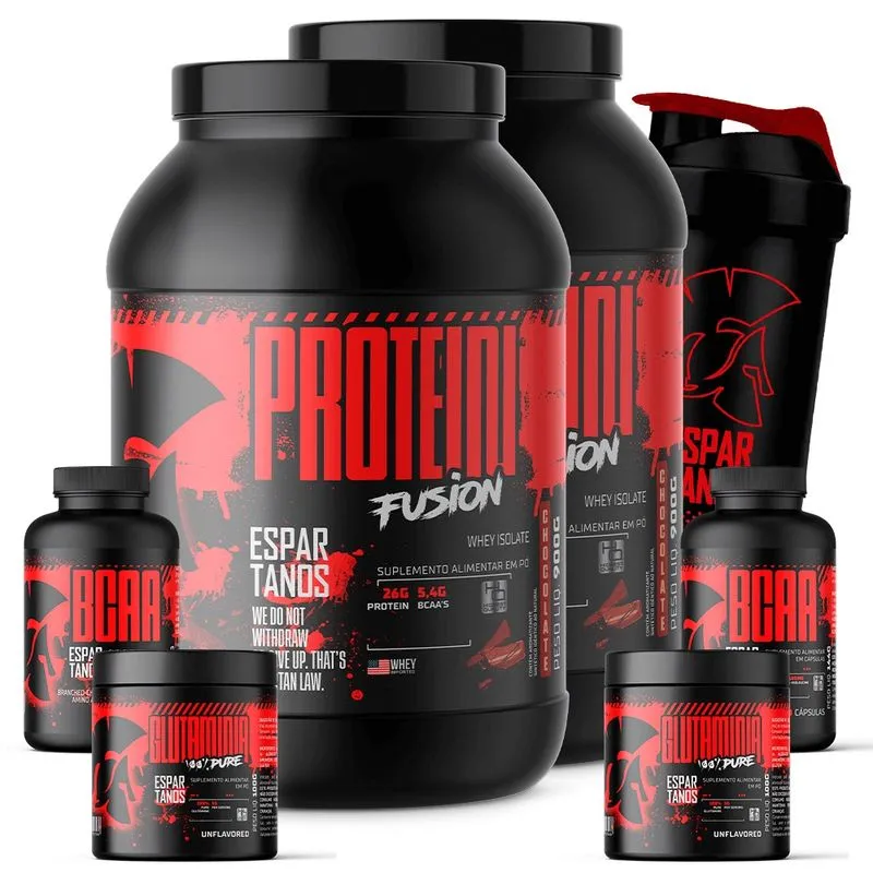 Kit 2x Whey Protein Fusion + 2x Bcaa + 2x Glutamina + Copo