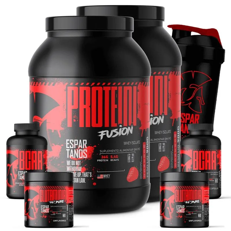 Kit 2x Whey Protein Fusion + 2x Bcaa + 2x Glutamina + Copo