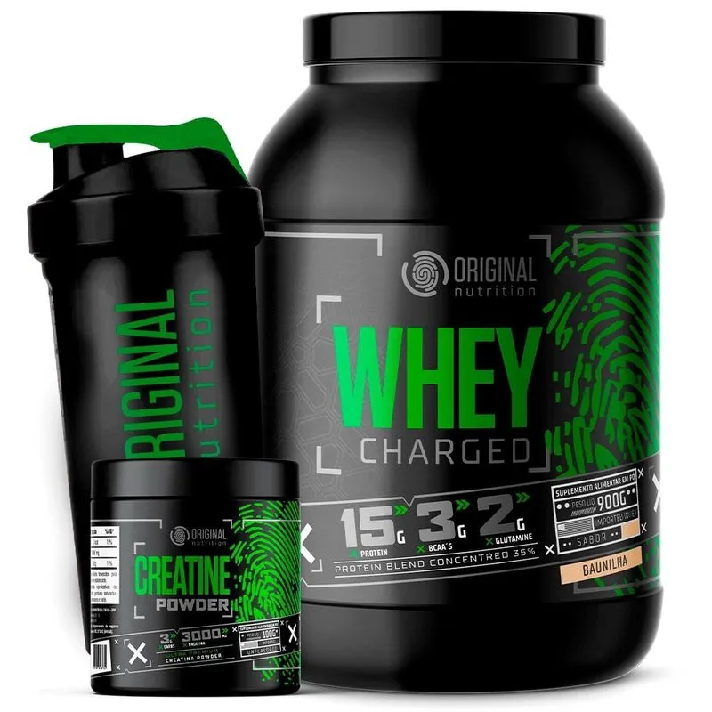 Kit Whey Protein Charged 900g + Creatina Monohidratada 100g + Coqueteleira - Original Nutrition