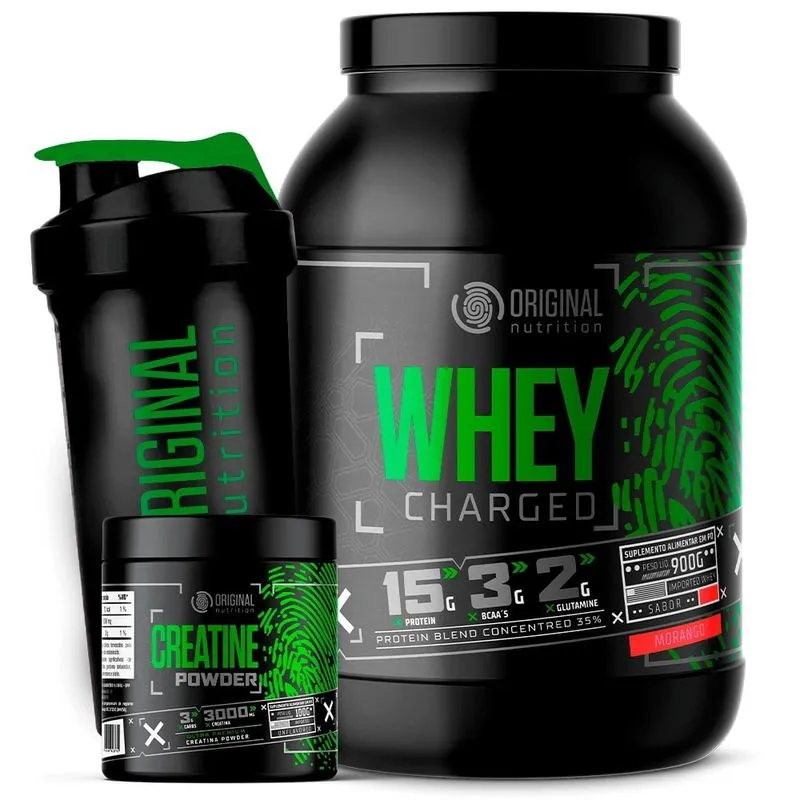 Kit Whey Protein Charged 900g + Creatina Monohidratada 100g + Coqueteleira - Original Nutrition