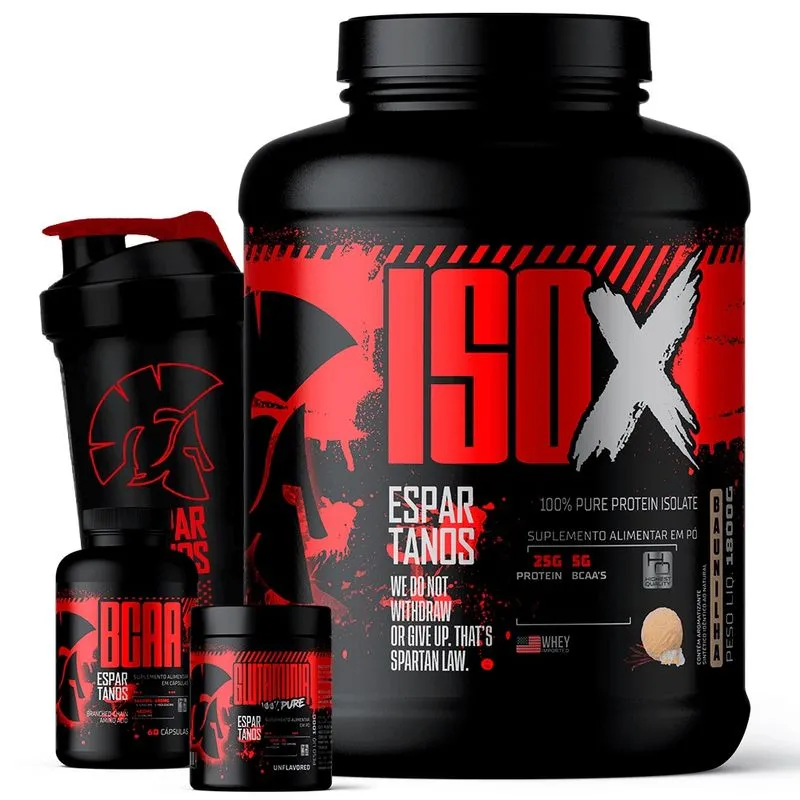 Kit Whey Protein iso X 1800g + bcaa + Glutamina 100g + Coqueteleira