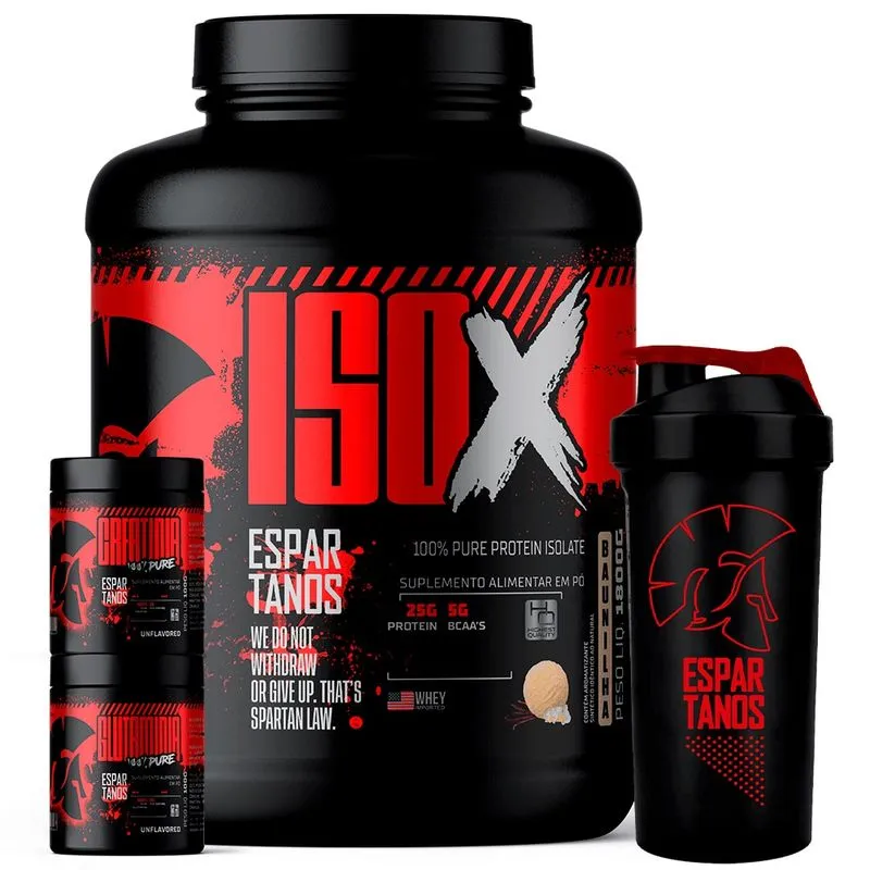 Kit Whey Protein iso X 1800g + Creatina 100g + Glutamina 100g + Coqueteleira