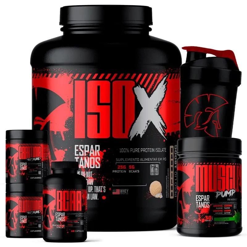 Kit Whey Protein iso X 1800g + Creatina 100g + bcaa + Glutamina 100g + Pré Treino Limão + Coqueteleira