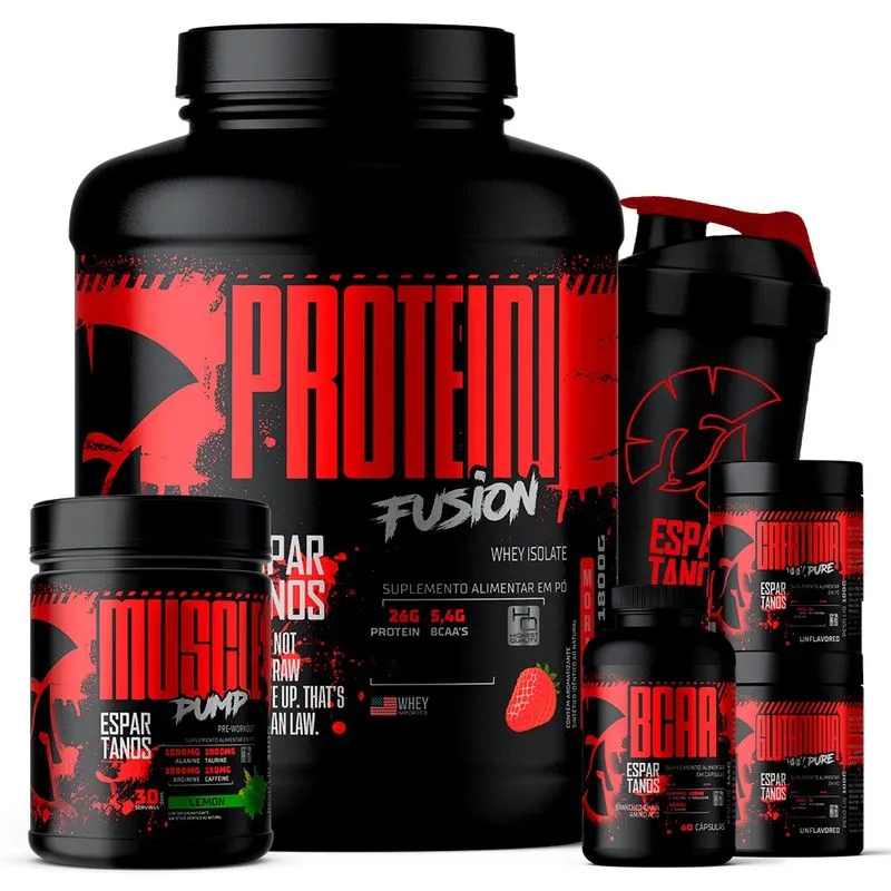 Kit Whey Protein Fusion 1,8 Kg + bcaa + Creatina + Glutamina + Pré Treino Limão + Shaker
