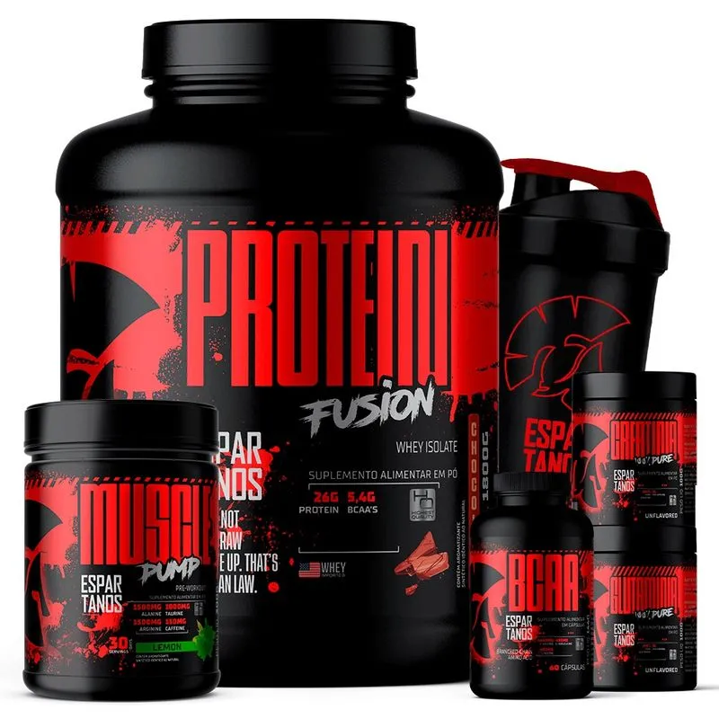 Kit Whey Protein Fusion 1,8 Kg + bcaa + Creatina + Glutamina + Pré Treino Limão + Shaker