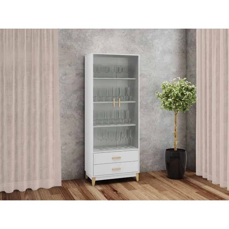 Cristaleira Legno 2 Portas 2 Gavetas Branco 70x180x40 - Movelbento