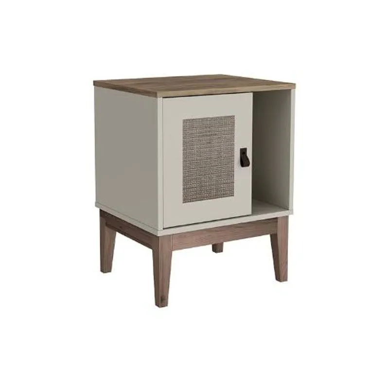 Mesa De Cabeceira Trama 1 Porta 45x58x38 Freijo E Off White - Movelbento