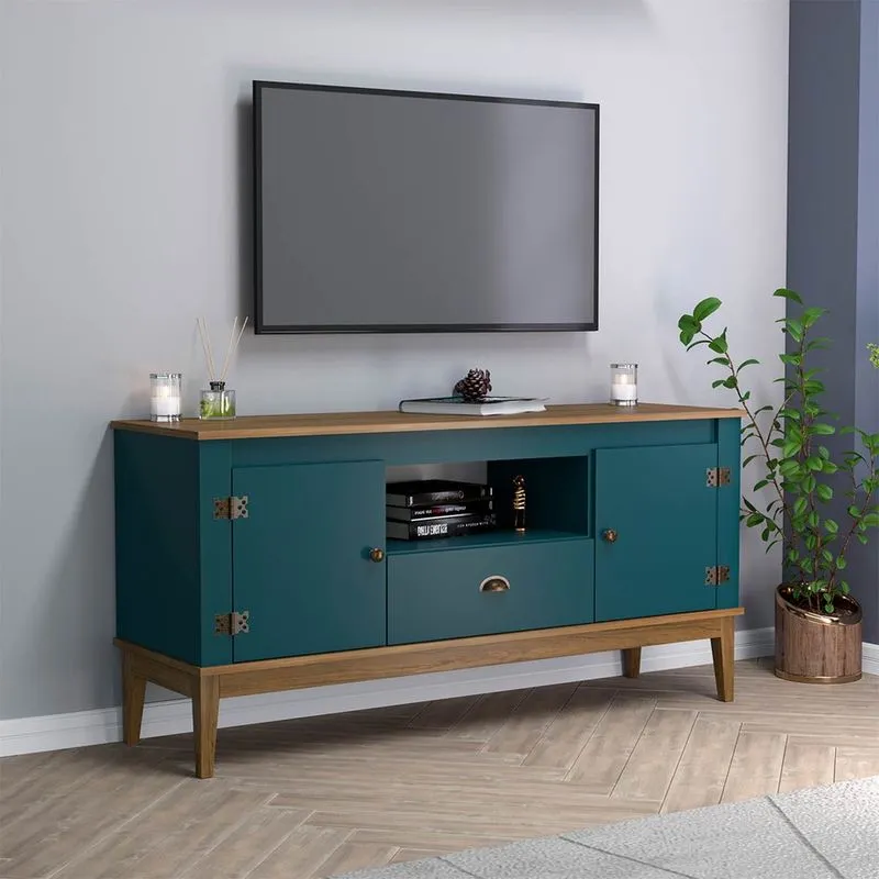 Rack para Sala TV até 50'' Pol. 135 Cm Freijó Petróleo Movelbento