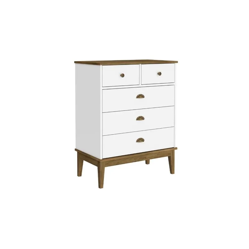 Comoda Colonial 5 Gavetas Branco E Freijo 70x90x41 - Movelbento