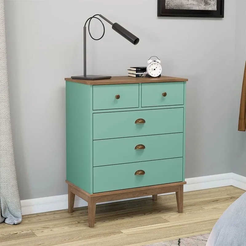 Cômoda para Quarto 5 Gavetas Colonial 70 Cm Freijó Oliva Movelbento