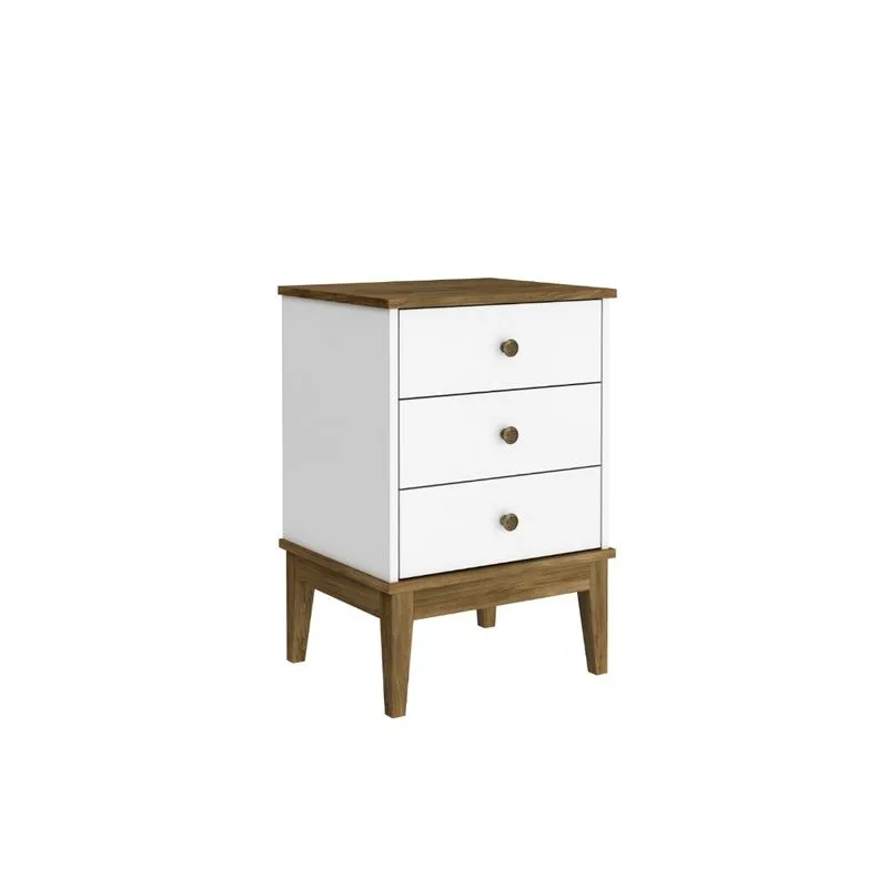 Mesa De Cabeceira Colonial 3 Gavetas Branco E Freijo 45x66x38 - Movelbento
