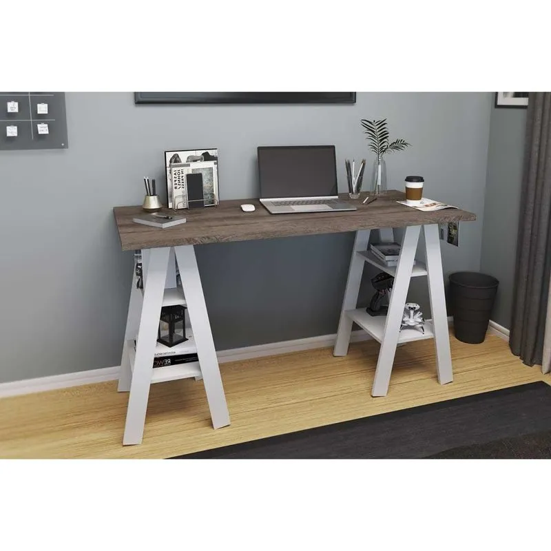 Mesa de Computador MB 1034 Rustico/Branco - Movelbento