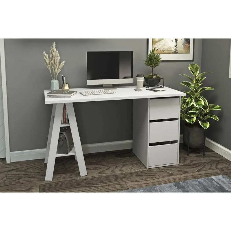 Mesa de Computador MB 1035 c/ 3 Gavetas Branco - Movelbento