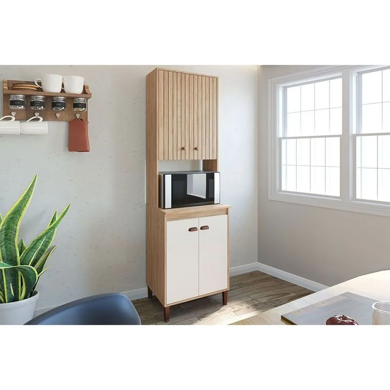 Paneleiro de Cozinha Torino c/ 4 Portas 63cm Mel/Off White - Movelbento