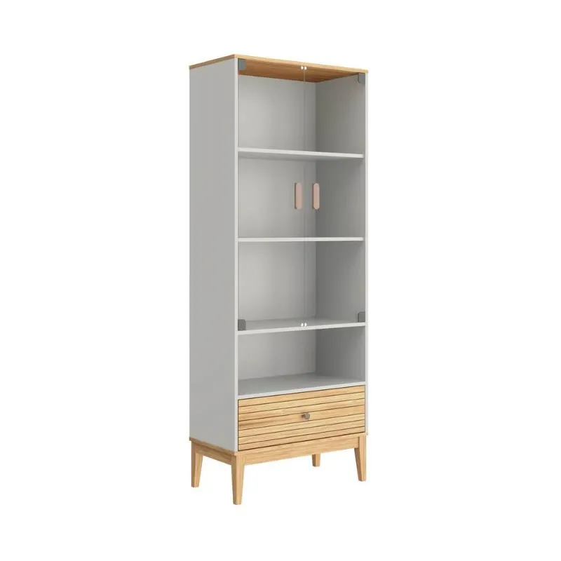 Cristaleira com 2 Portas de Vidro e 1 Gaveta Mel Off White MDP MB 1057 Movelbento