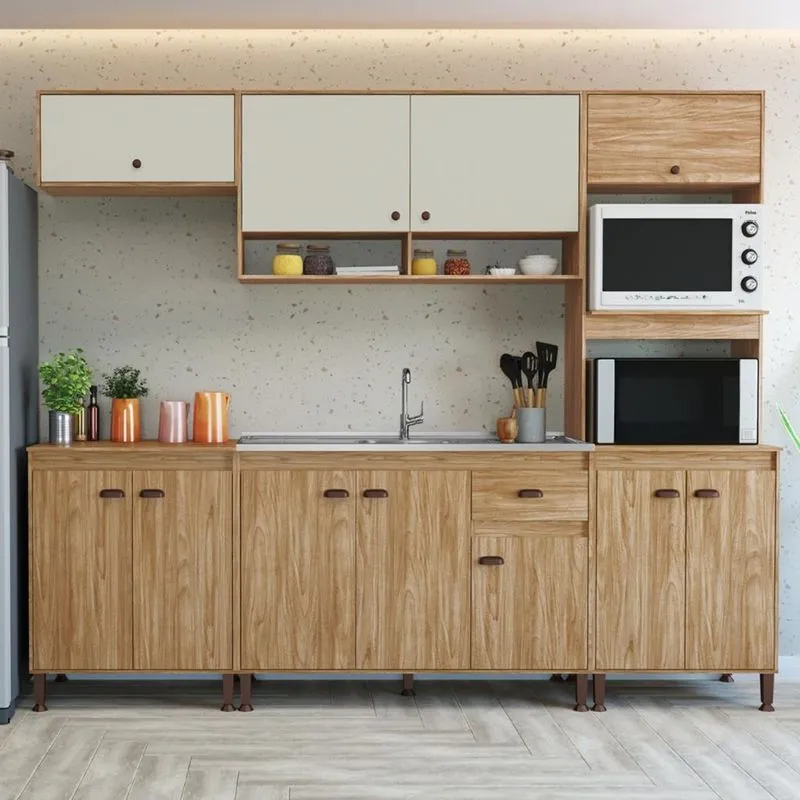Cozinha Modulada 5 Peças sem Tampo Torino Movelbento Mel/Off White S/V