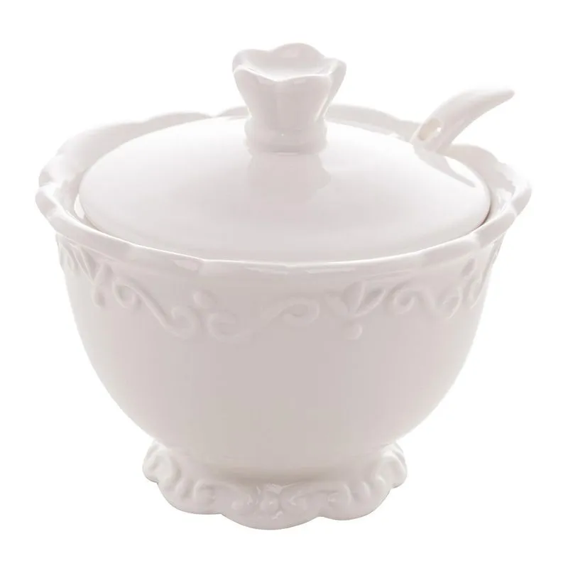 Açucareiro Branco De Porcelana Com Colher - Wp Connect