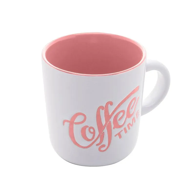 Xícara De Porcelana Branca Coffee Time 180ml - Wp - Rosa