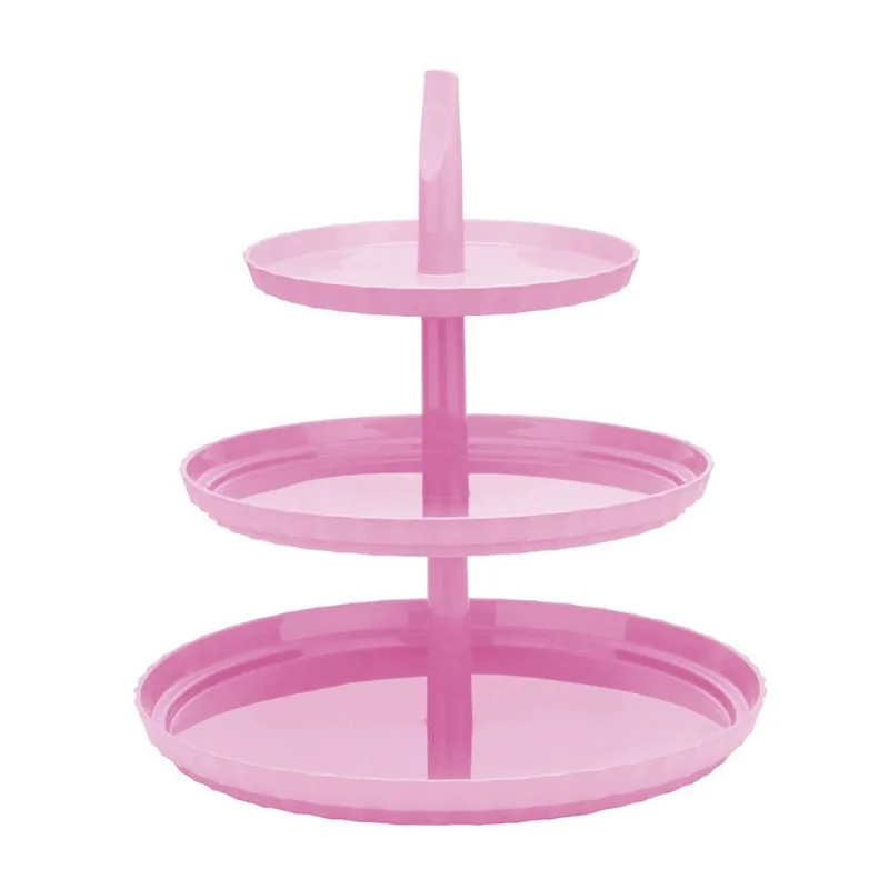 Porta Doces Com 3 Pratos Para Festa - Wp Connect - Rosa