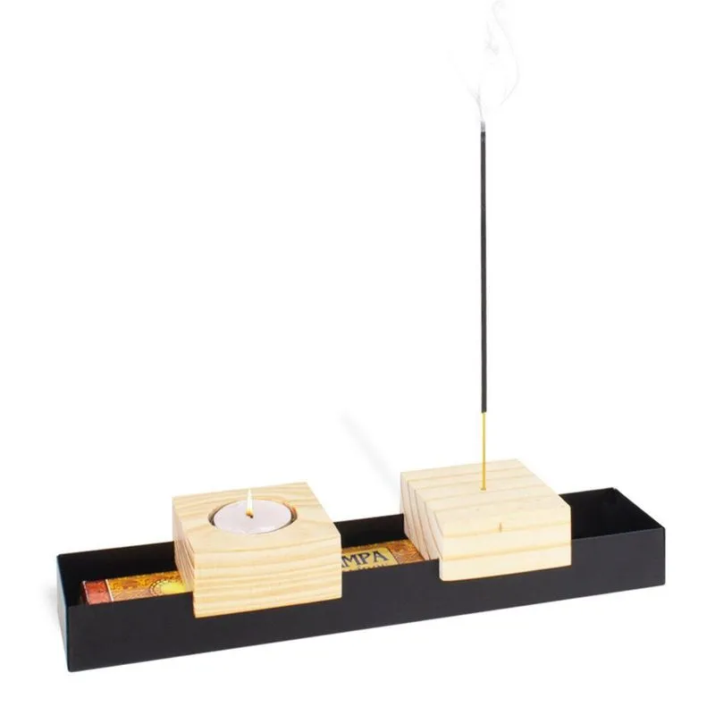 Porta Incenso Zen Com Porta Velas Suporte De Aço Preto - Wp