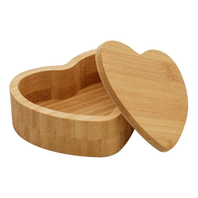 Saleiro De Mesa Formato Coração De Bambu Com Tampa - Wp