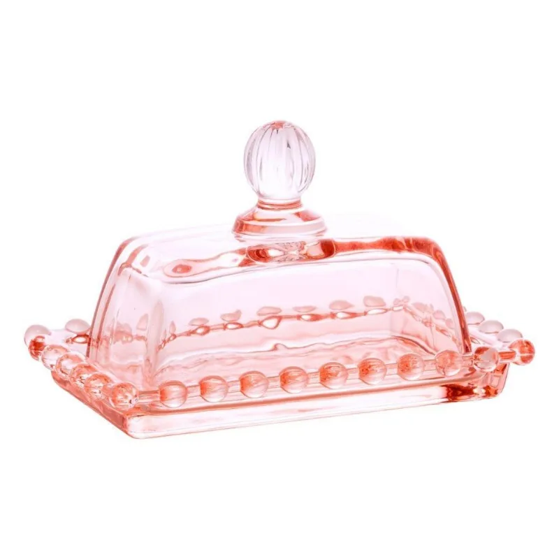 Manteigueira De Cristal Detalhes Pearl Rosa 8x9x14cm - Wp
