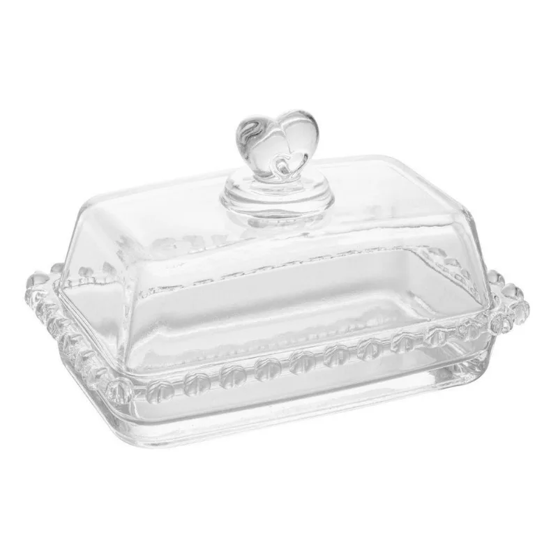 Manteigueira De Cristal Detalhes Coração 10x11x17cm - Wp