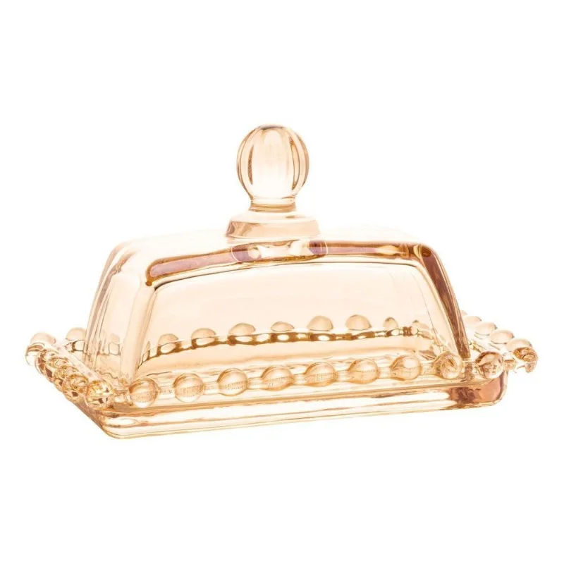 Manteigueira De Cristal Detalhes Pearl Âmbar 8x9x14cm - Wp