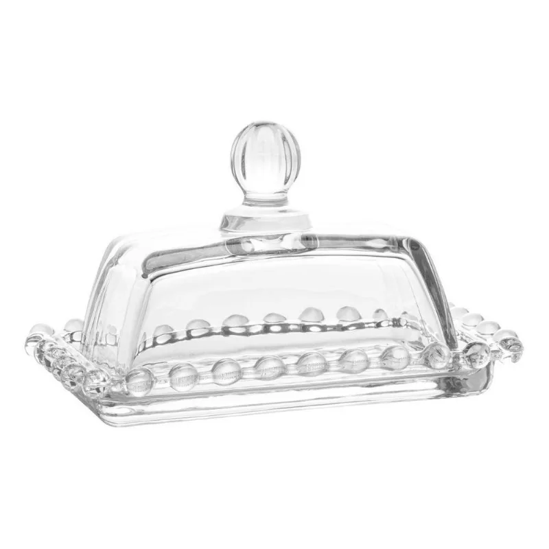 Manteigueira De Cristal Detalhes Pearl Transparente 14cm -wp