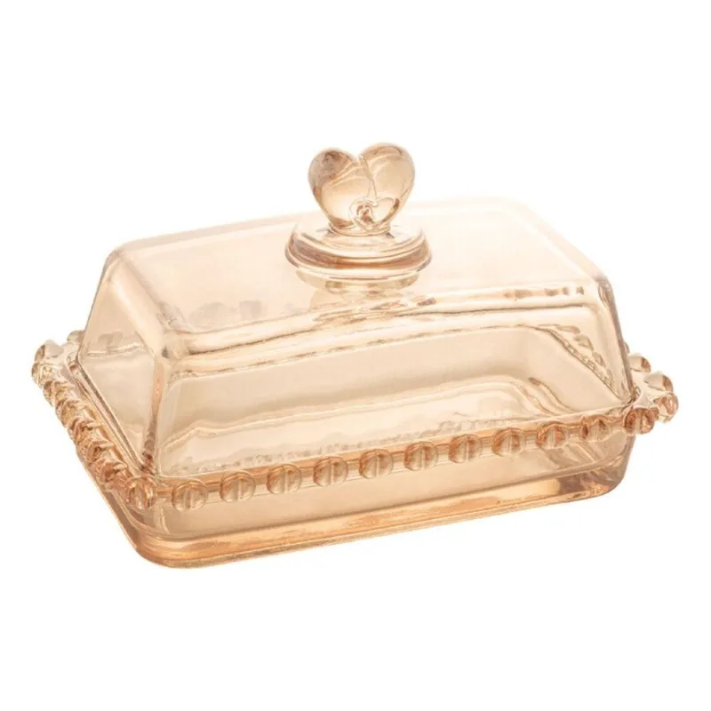 Manteigueira De Cristal Com Tampa Coração Âmbar 11x17cm - Wp