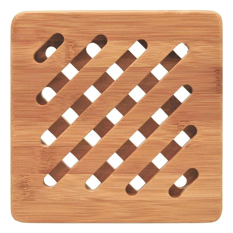 Descanso Apoio De Panela Para Mesa Em Bambu Quadrado - Wp