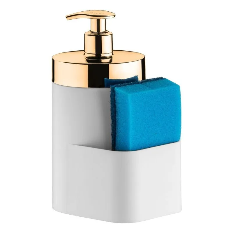 Porta Detergente E Esponja Dourado Pia Cozinha - Wp - Branco