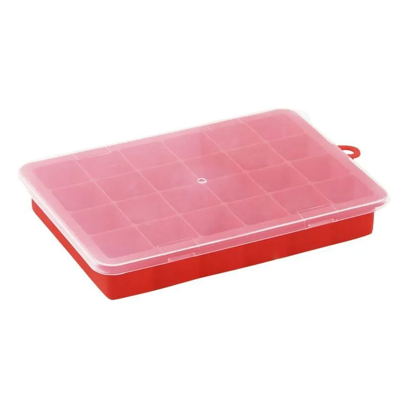 Forma De Gelo Vermelha Em Silicone Com Tampa 24 Cubos - Wp