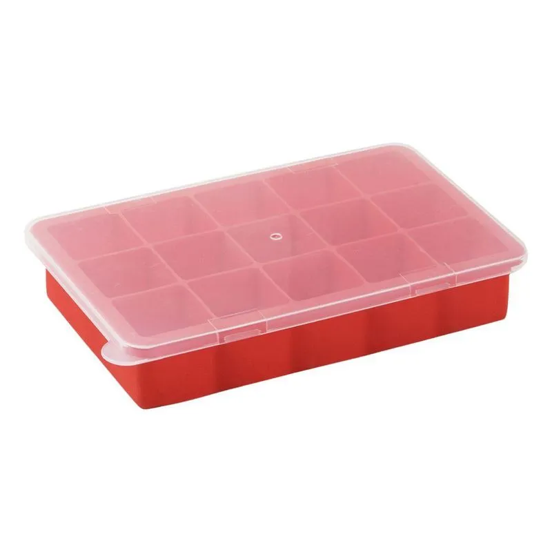 Forma De Gelo Vermelha Em Silicone Com Tampa 15 Cubos - Wp