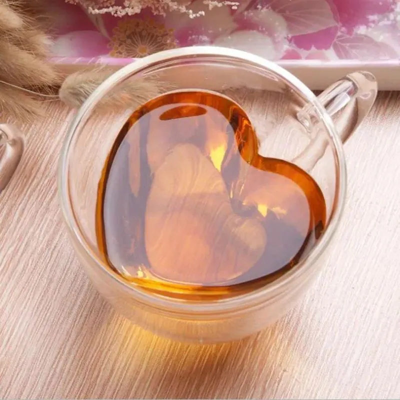Xícaras Coração De Vidro Duplo Para Chá Café 250ml - Wp