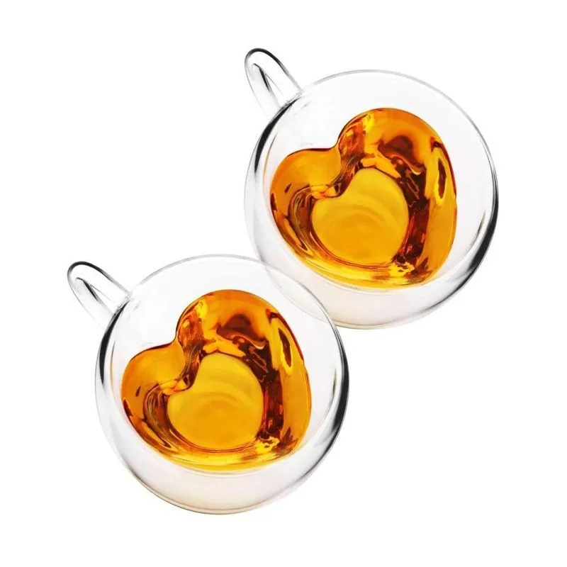 Xícaras Coração De Vidro Duplo Para Chá Café 80ml - Wp