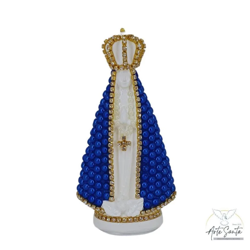 Nossa Senhora Aparecida De Gesso Com Pérolas De 12Cm (Azul)