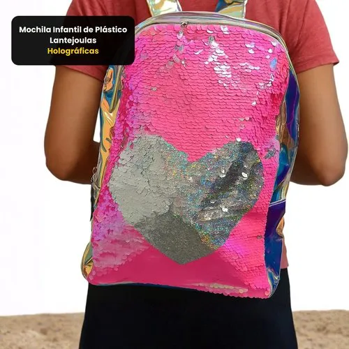 Mochila Infantil de Plástico Lantejoulas Holográficas