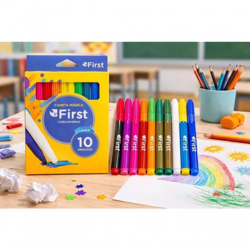 Conjunto de Canetinhas Hidrográficas Laváveis First BM3175 10 Unidades Cores Diversas