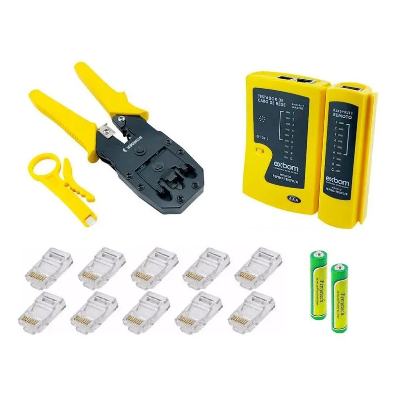 3x Testador De Cabo Rede Rj45 + Alicate Crimpador Rj45 + Con