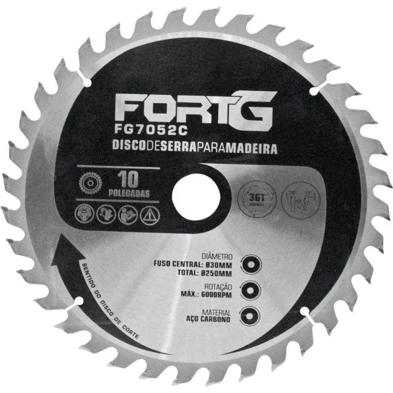 Disco de Serra para Madeira em Aço Carbono 10 Pol. 250x30mm