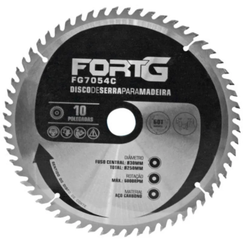 Disco de Serra para Madeira em Aço Carbono 10 Pol. 250x30mm